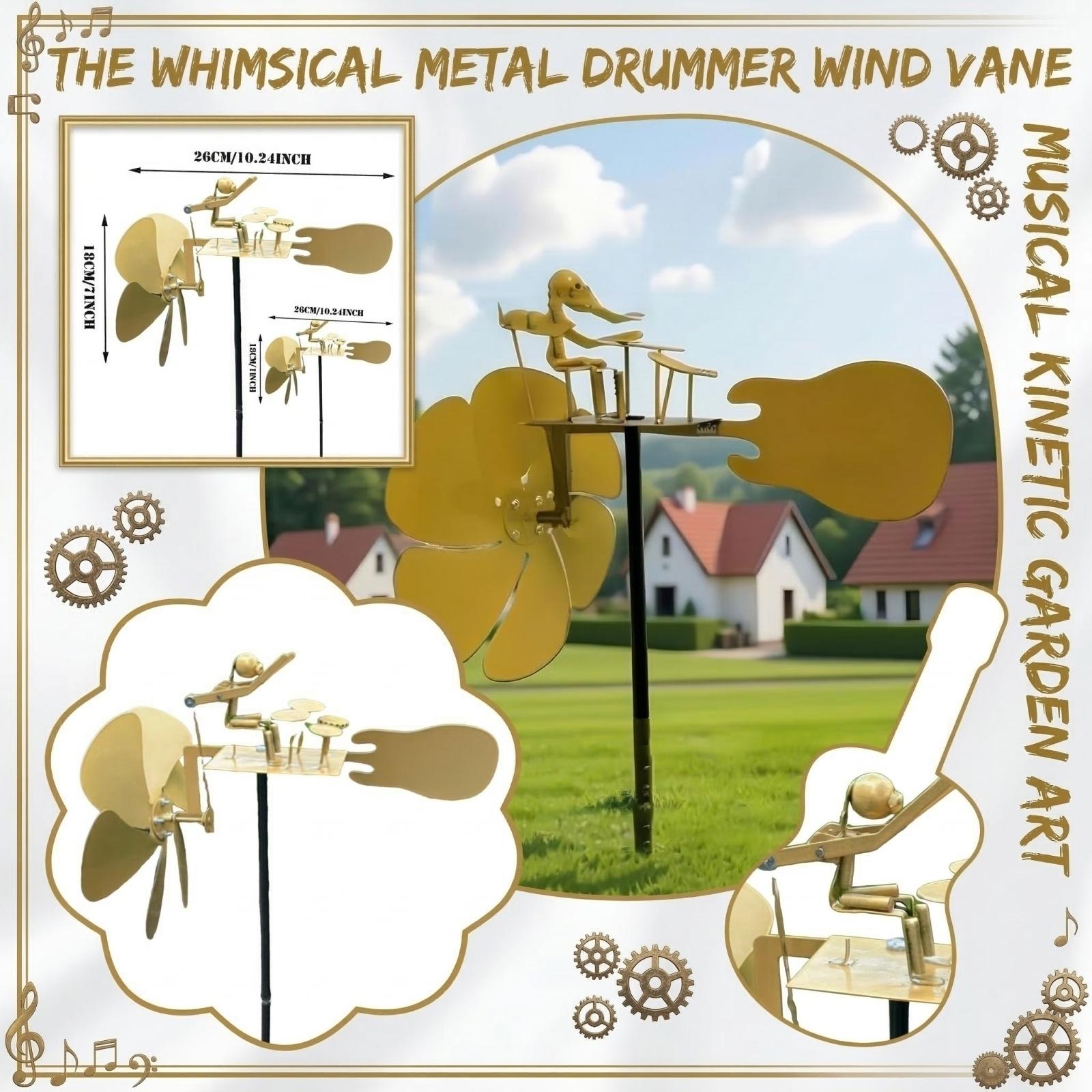 

Handmade Metal Drummer Windmill, Drummer Windmill Garden Decoration, Percussionist Music Figurines,Fun Wind-Powered Sculpture One Size