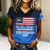 Women's V-Neck Short Sleeve T-Shirt - Anniversary 1776-2026 Letter Print, Casual Summer Top Tee