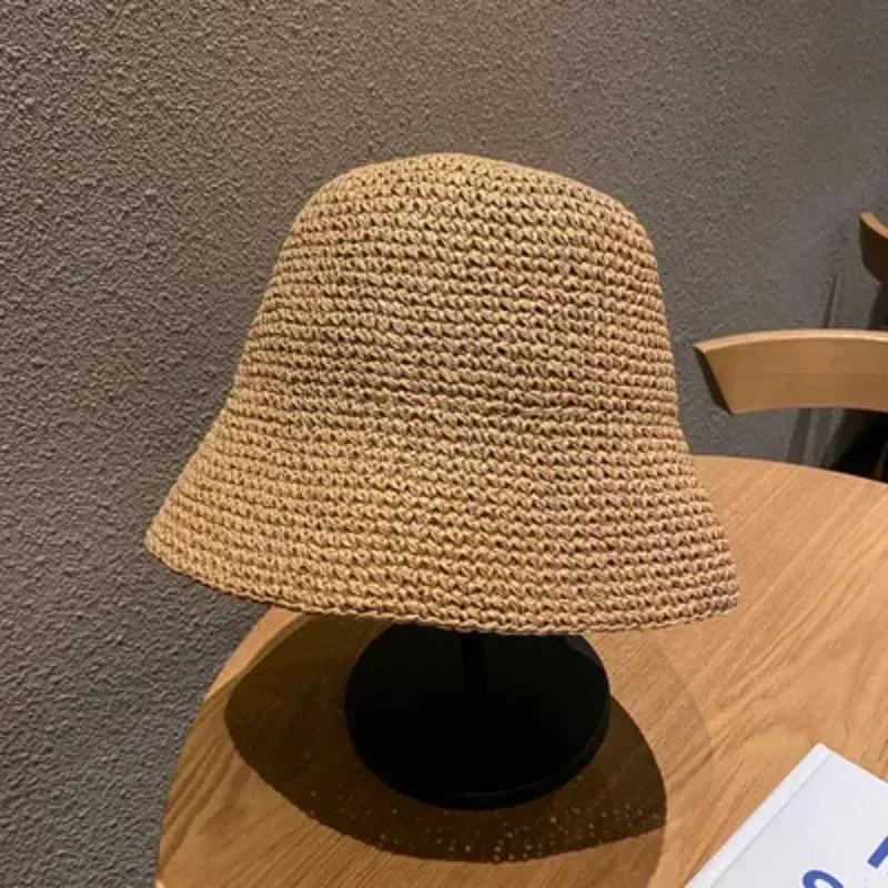 Fashion Beach Korean Straw Hat Women Visor Bucket Hat Fisherman Hat Hand Weaving Panama Girl Fishing Chapeau Sun Hats for Women