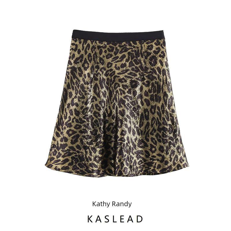 Kaslead New Arrival Women's Fashion Style Fashion Short Bronzing Leopard Print Elastic Waist Double Circle Short Skirt