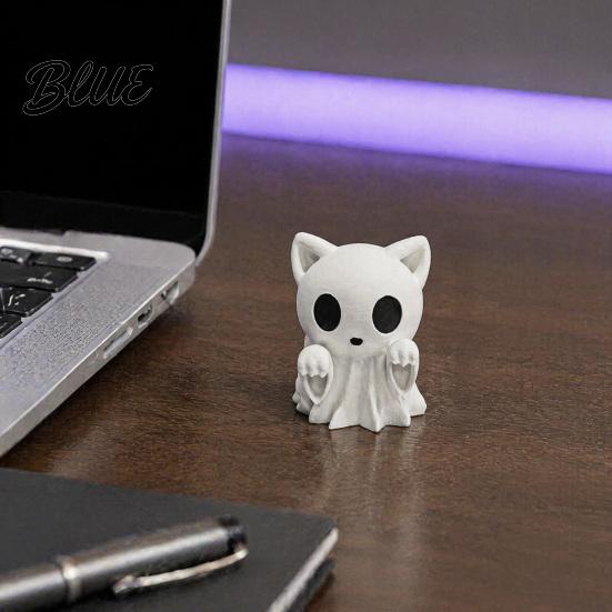Cute Dark Style Ornament Halloween Ghost Cat Statue 3D Printed Ornament White Customizable Art Piece Figurine for Home Office Desk Decoration
