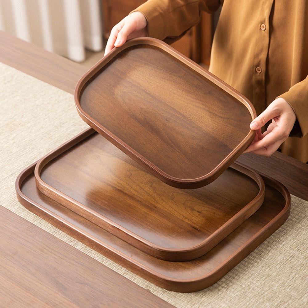 Walnut Wood Color Serving Tray Retro Style Fruit Plate Smooth Edge Tea Tray  Home
