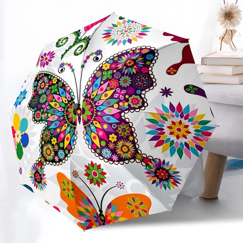 

1pc Butterfly Mandala Automatic Folding Umbrella Durable Iron Frame,All Seasons Home Travel Outdoor Multifunctional Umbrella yy251115128