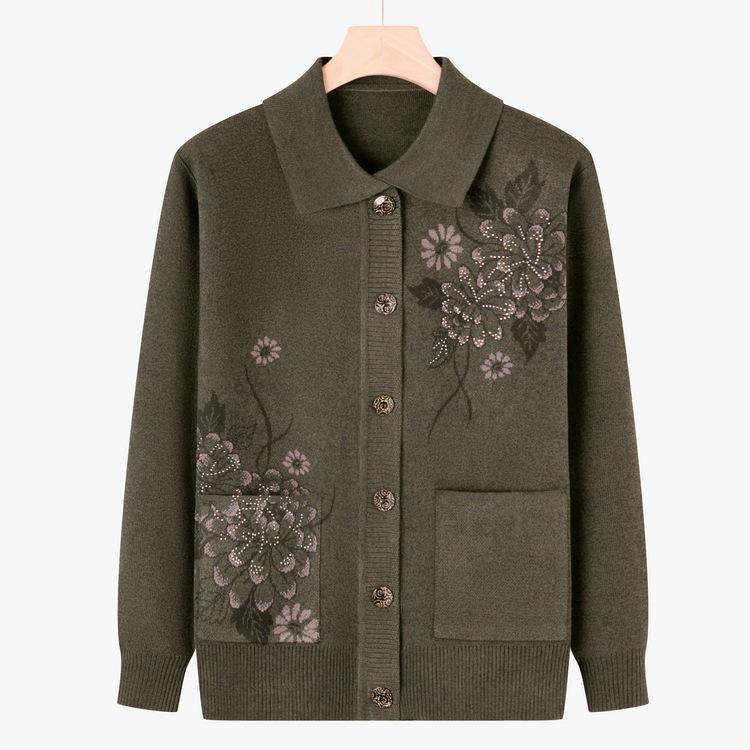 Middle-aged and Elderly Spring and Autumn Clothes Cardigan Sweater Female Mother Sweater Jacket Elderly Clothes Grandma Autumn Clothes Loose Top