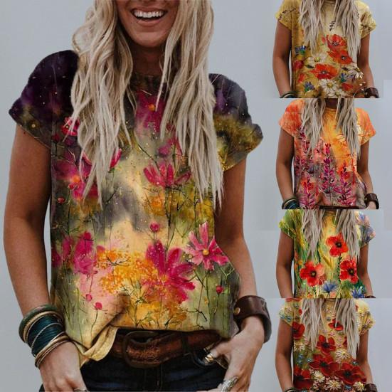 

Футболка с принтом и круглым вырезом, женская свободная блузка с коротким рукавом для повседневного ношения 2XL оранжевый