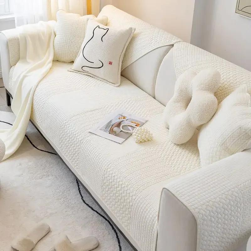 Warm Non Slip Cotton Sofa Cushion Modern Solid Color Fabric Sofa Cover Cloth Towel Four Season Universal Living Room Home Decor
