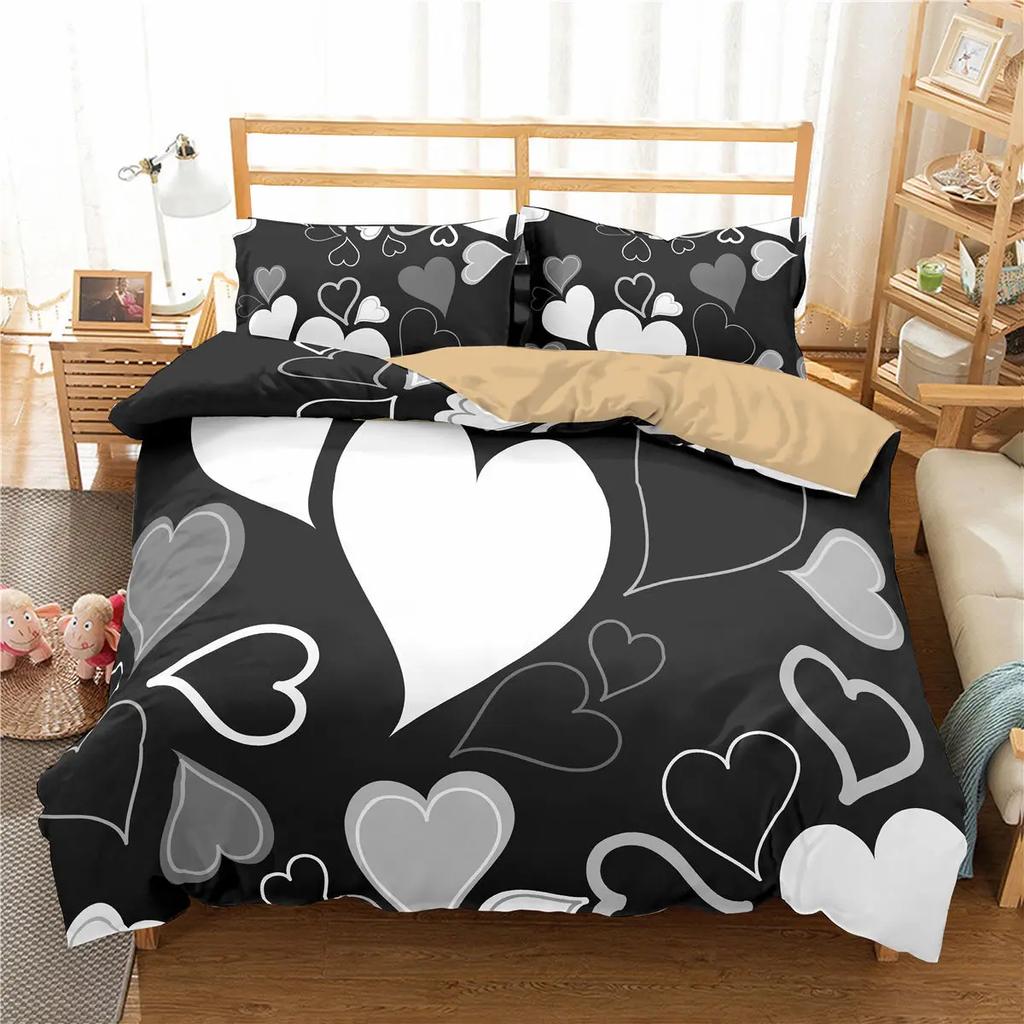 Love Heart Duvet Cover Set for Girls Kids Cute Love Hearts Comforter Cover Geometric Bedding Set Romantic Polyester Quilt Cover