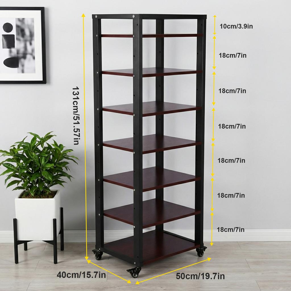 Media Audio Tower Cabinet Height Adjustable Shelves Stereo Cabinet Shelf Rack Tower with Wheels for Living Room Bedroom Office