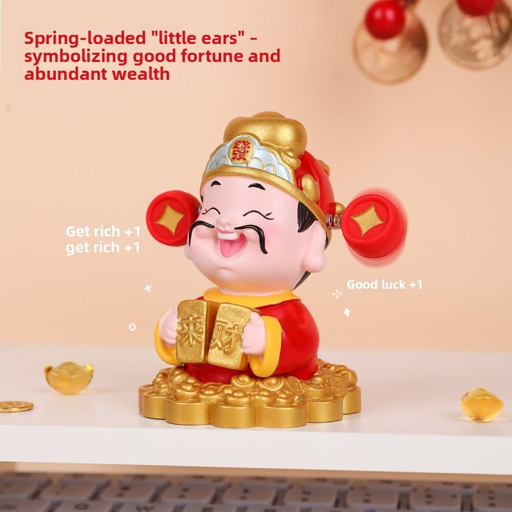 Feng Shui Wealth God Resin Figurine With Spring Balance For Home Office Decor
