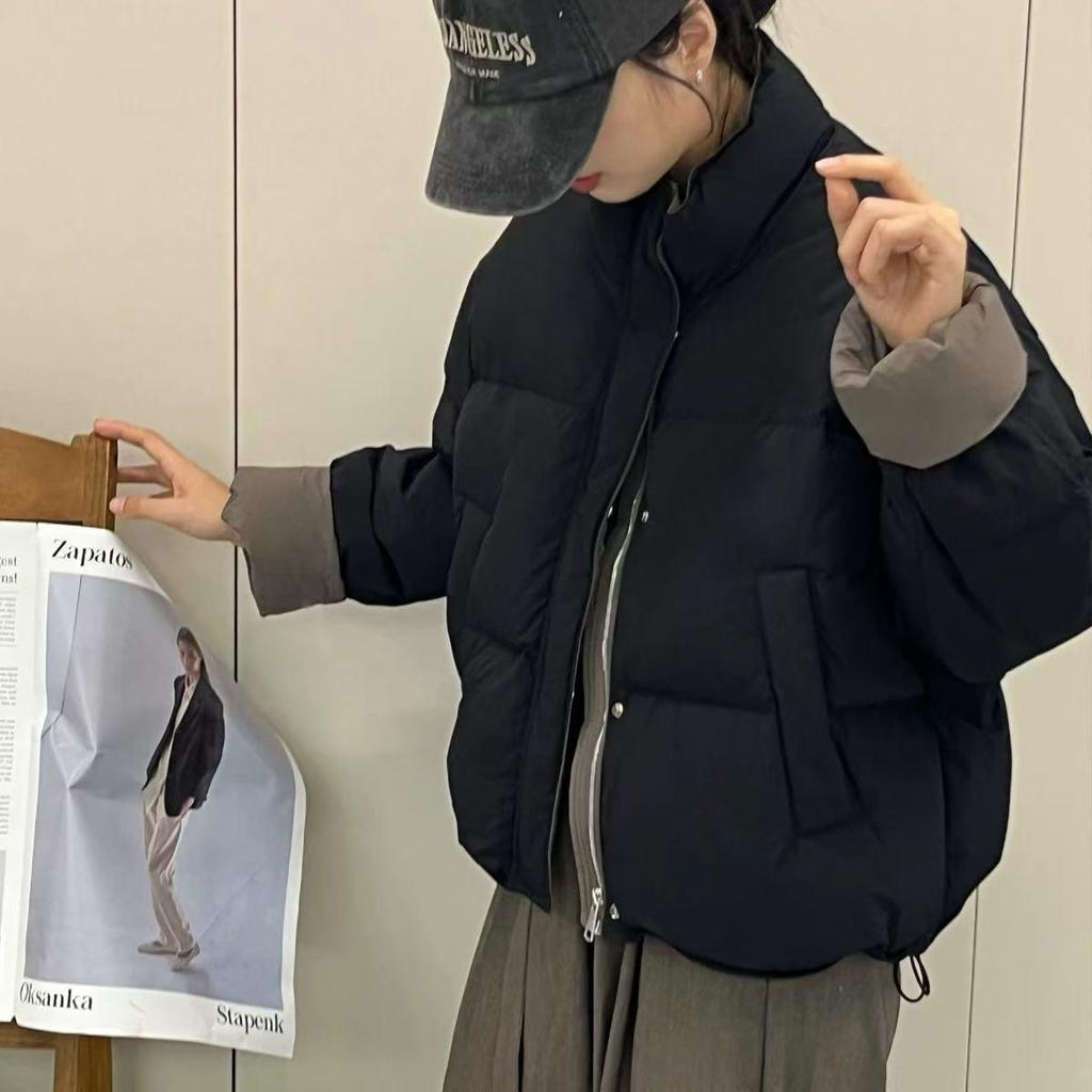 Petite Korean Style Color Block Down Jacket - Beige, Red, Blue, Pink, Black, Yellow