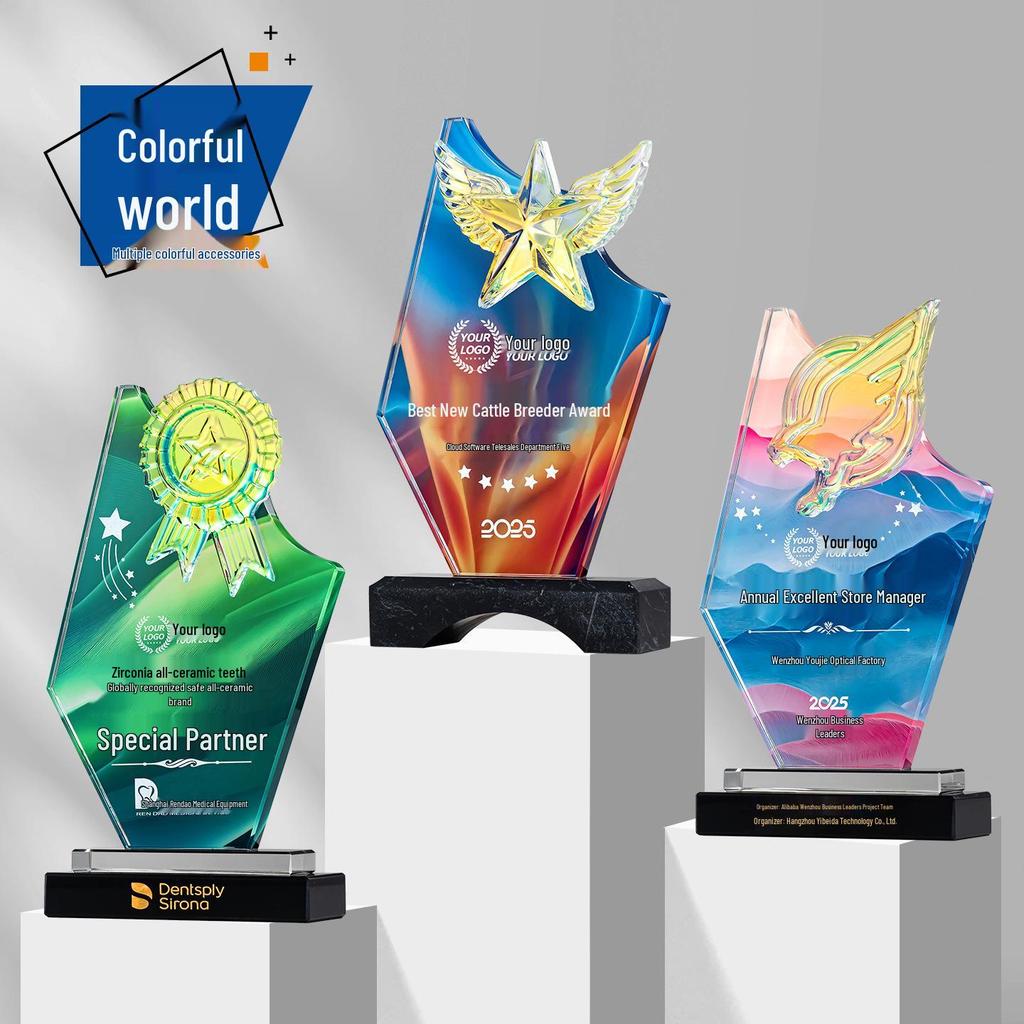 Customized Five-Pointed Star Crystal Trophy for Company Annual Meeting: Award for Outstanding Employee Achievement