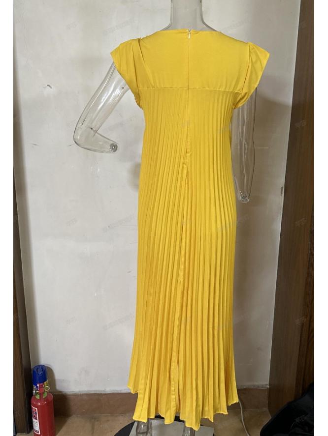 2023 Podzim/Zima Evropská a Americká Móda Kulatý Výstřih Bez Rukávů Plisované Šaty pro Ženy