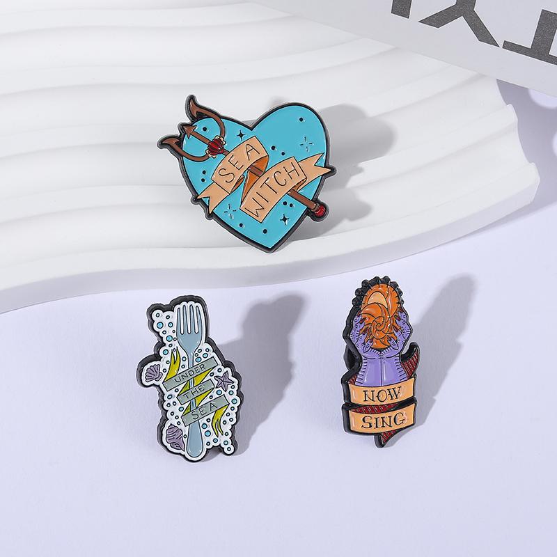 The Little Mermaid Romance Movies Enamel Pins Sea Witch Ursula Trident Under The Sea Brooch Lapel Badge Jewelry Gift for Friends