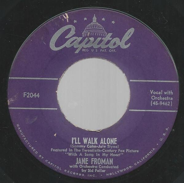 

7inch Record JANE FROMAN - I ll Walk Alone F2044 Capitol Records - US Pop Used
