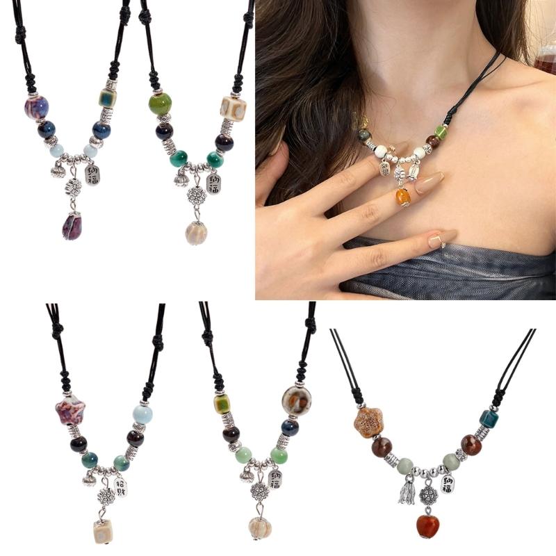 Keramikperle Wassertropfen Anhänger Choker Verstellbare Größe Böhmisches Halsband Damen