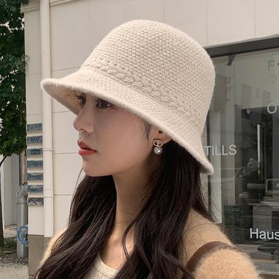 Knitted Fisherman Hat for Women Japanese Solid Color  Versatile Basin Hat Wide Brim Face  Showing Small Outdoor Bucket Hat