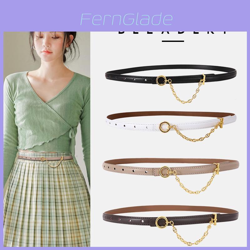 Womens Leather Belt With Metal Chain Decor For Elegant Dress And Suit Styling