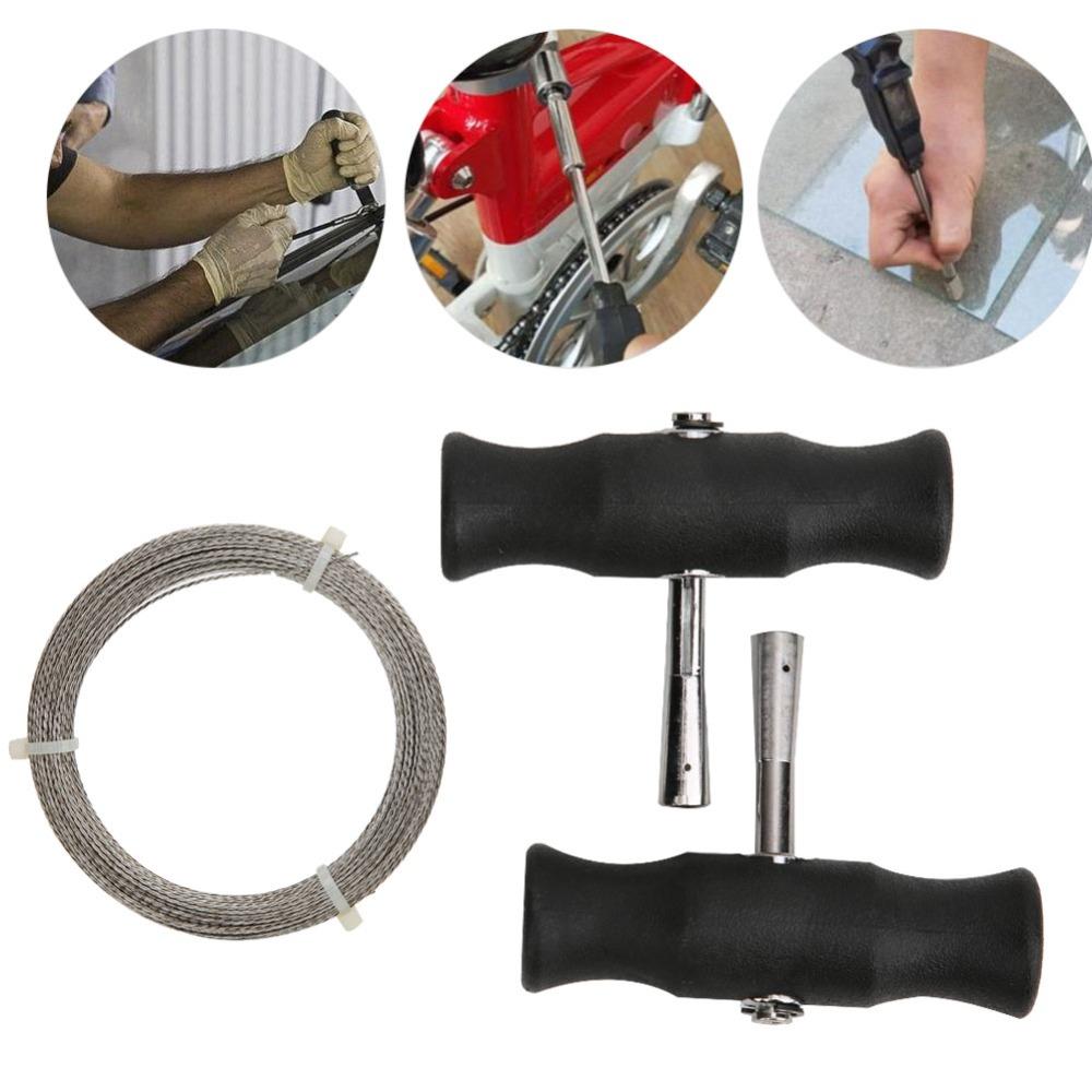 3pcs Rubber Handle Car Windshield Removal Tool Three Strands Steel Wire Glass Cutting Wire Windshield & Glass Repair Tools