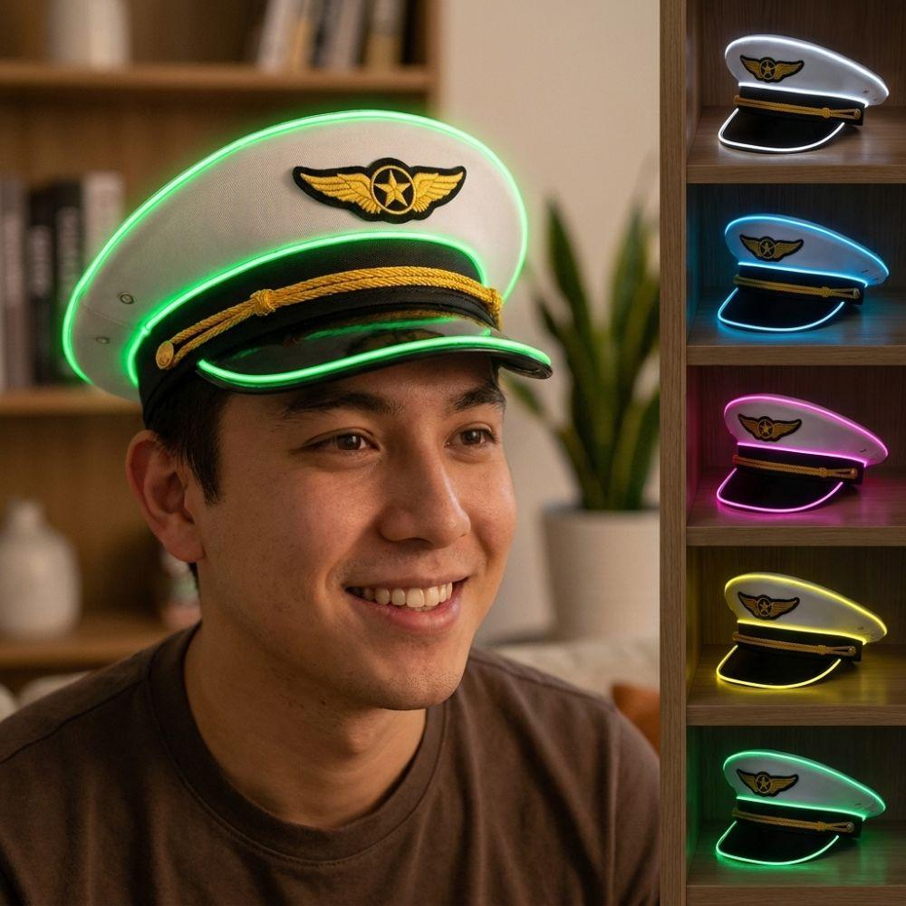 Boost Party Vibe LED Light Up Pilot Hat Breathable Luminous Air Force Hat  Gift for Party Lovers
