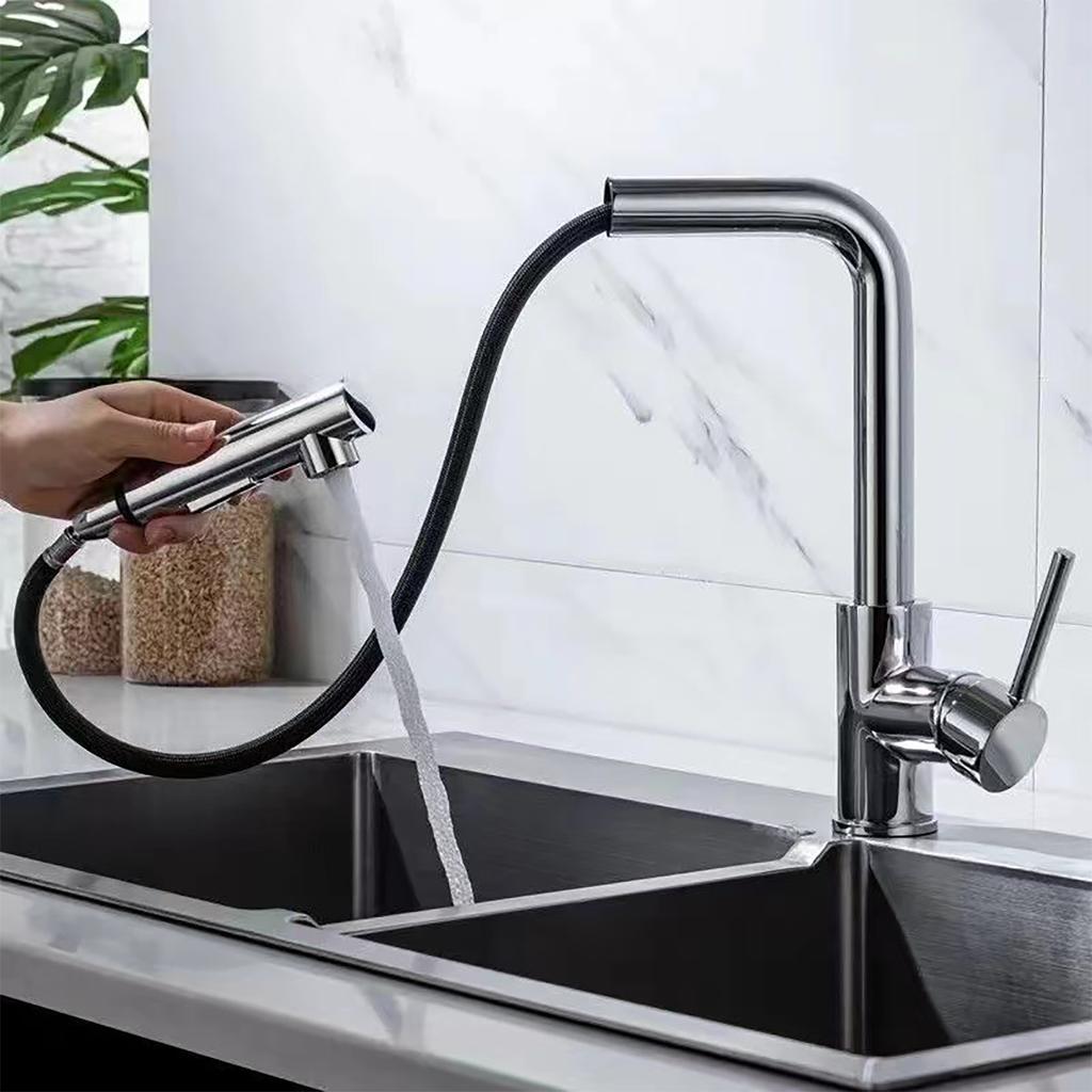 Pull-out Kitchen Faucet Smooth Pull-out Sprayer Dual Spout Mode (Pillar/Shower) One-Touch Switching Spout
