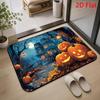Blue Night Haunted House Glowing Pumpkin Halloween Household Doormat, Spooky Scenery Printed Floor Rug, Decorative Entry Mat