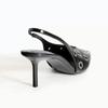 Fashion Sexy Black Pointed Toe Pumps Women Fashion Hollow Metal Decoration Brand Designer Shoes Elegant Thin Heel Slingback Dress Shoes