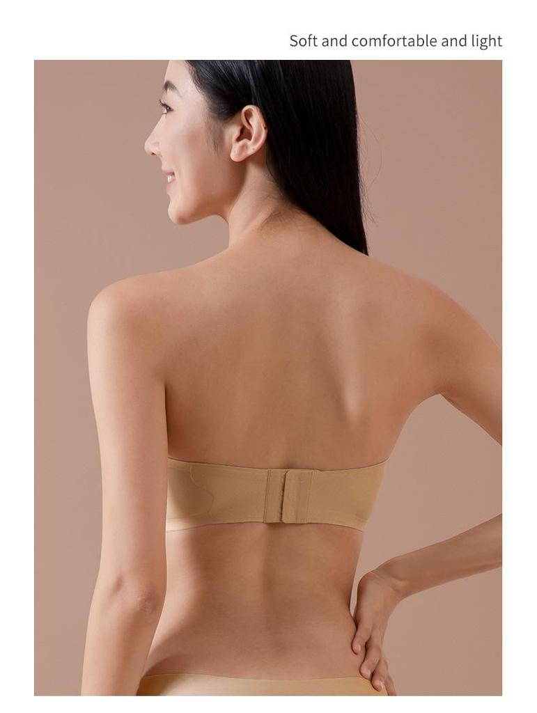 7A Antibacterial Non-Slip Strapless Bra: Seamless, Thin, Gathering Fit for Small Chest, Invisible Jelly Bandeau