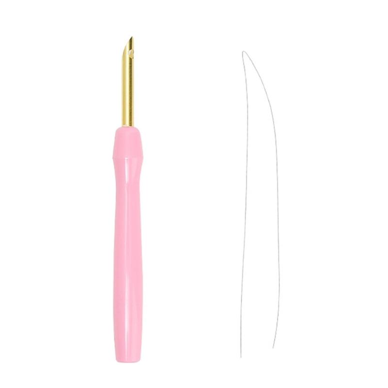 Beginner Punching Needle Tool Wood Handle Punching Needle Tool Embroidery Pen with Needle Threading Tool for Embroidery