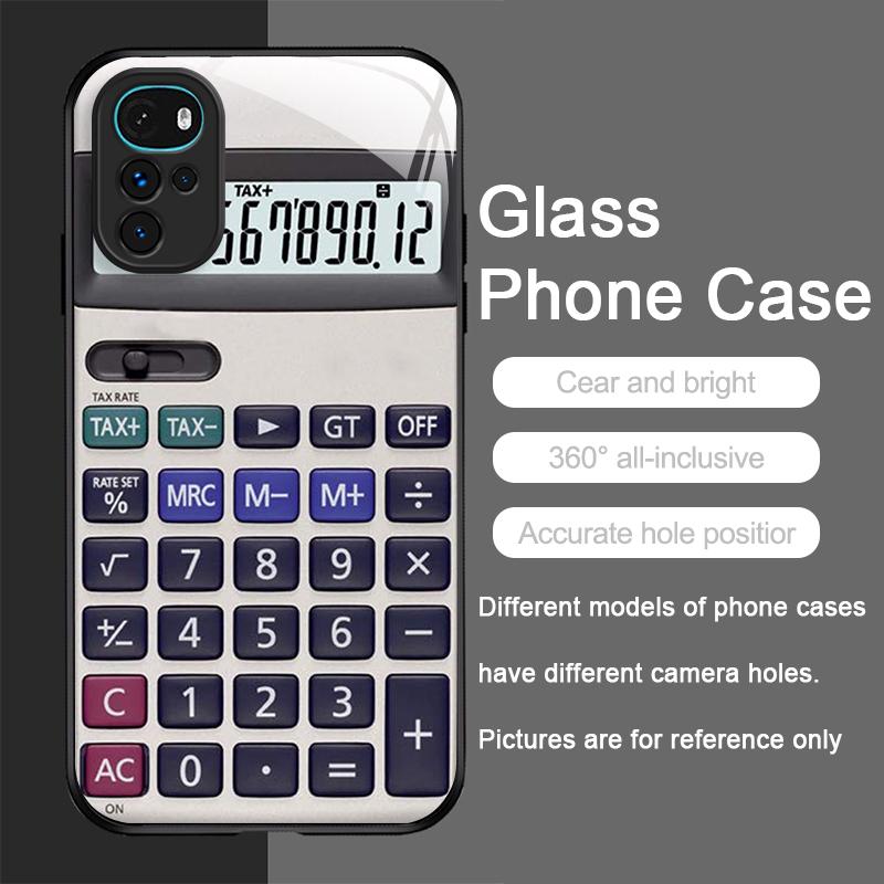 Funny Digital Calculator Pattern Tempered Glass Phone Case for Motorola Moto G85 G84 G75 Edge 50 Fusion 40 Neo 30 Pro Hard Cover