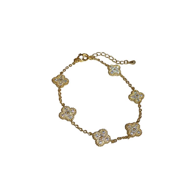 Luxusní náramek čtyřlístek s diamanty ze zirkonu: Elegantní módní design & šperky pro každou příležitost