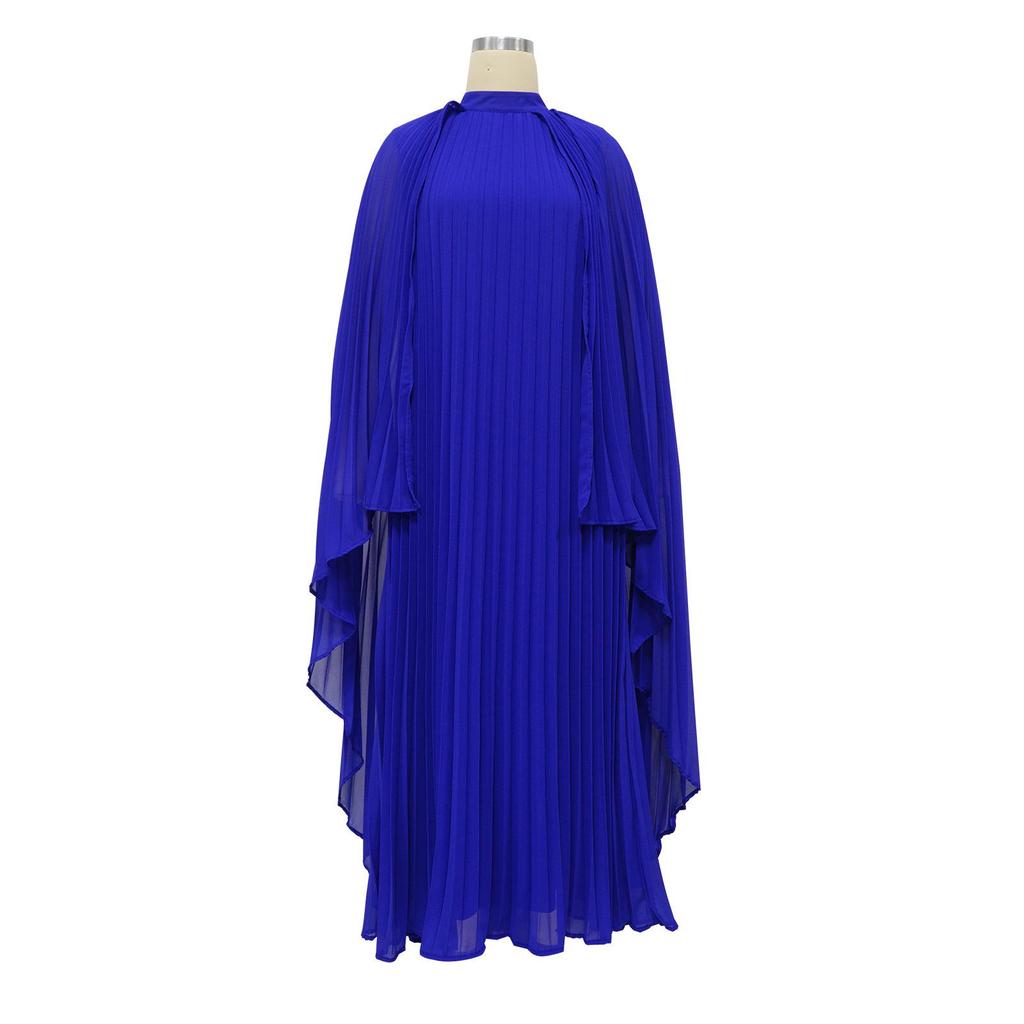 Women's Solid Color Chiffon Pleated Long Dress