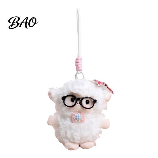 Fashionable Purse Charm Plush Sheep Doll Pendant for Bags And Keys, Soft Curly Stuffed Animal Keychain Kawaii Accessory with Bow Glasses Accessories,