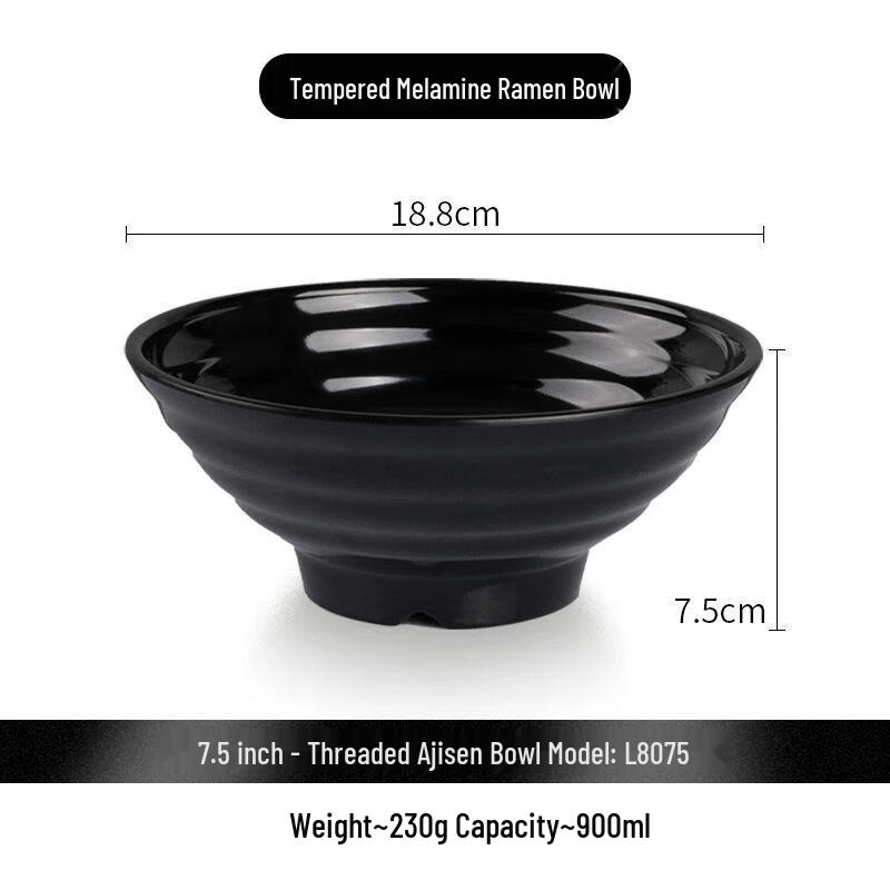 Japanese Style Black Melamine Noodle Bowls (Set of 5) 7.5 inch