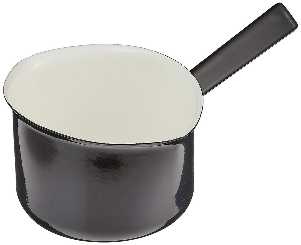 Nodahoro Enamel Milk Pan, 14cm, Gas and Induction Compatible, Single-Handled Pot with Double Spout, Made In Japan, NOMAKU, Black, NOM-14MBK