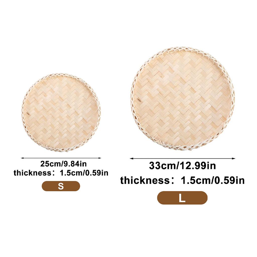 Handmade Bamboo Woven Basket Tray,Flat Wicker Round Fruit Basket Woven Food Storage Shallow Tray Decorative Serving Tray Wall