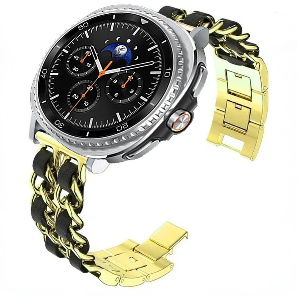 Metall+Leder Armband für Samsung Galaxy Watch 8 Classic 46mm/Ultra 47mm Mode-Armband für Galaxy Watch 8 44mm 40mm Sportband
