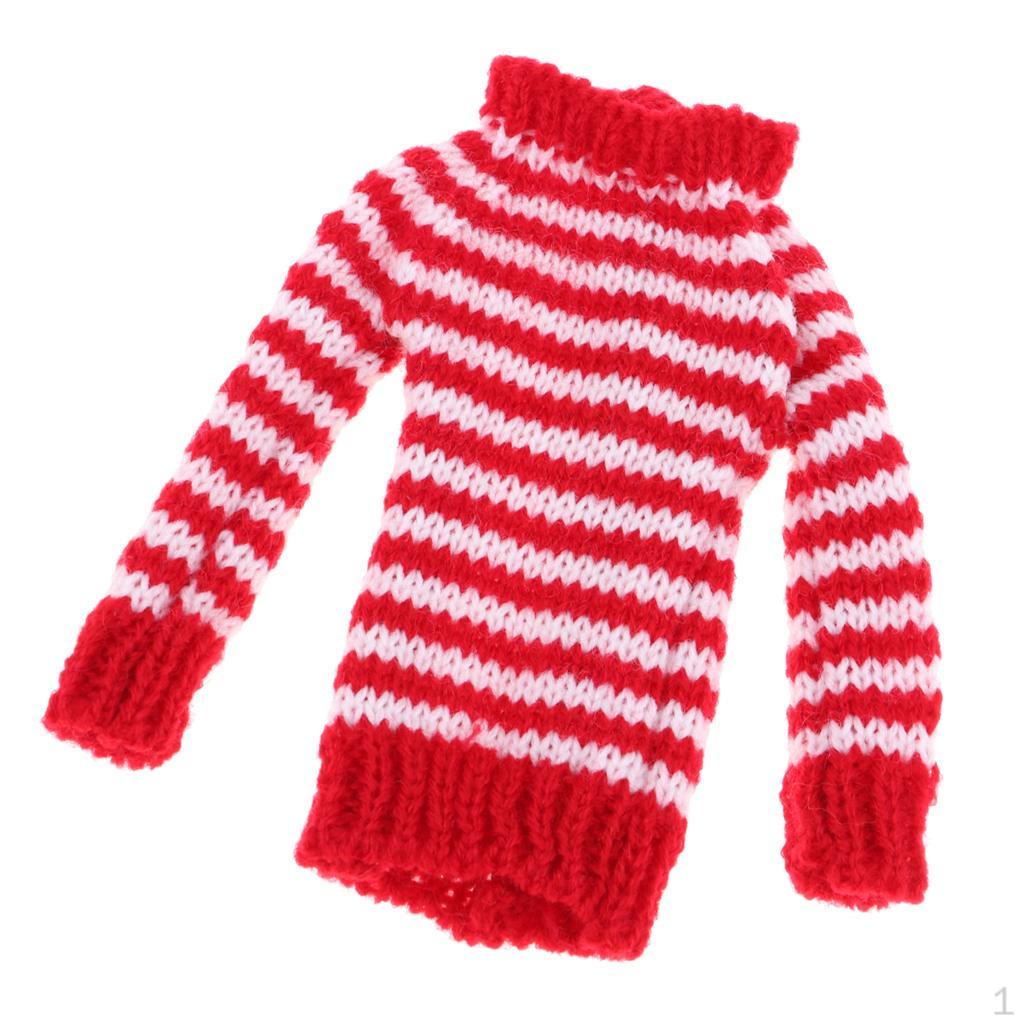 Fashion Girl Doll Outfit Off Shoulder Stripe Wool Knitted Sweater For