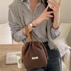 Woolen small polka dot drawstring bundle mouth bag portable small bag going out shopping sundries portable bento bag