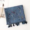 Women Retro Ethnic Style Literary and Artistic Blue Small Floral Scarf, Yarn Scarf Travel Seaside Long Sunscreen Beach Towel