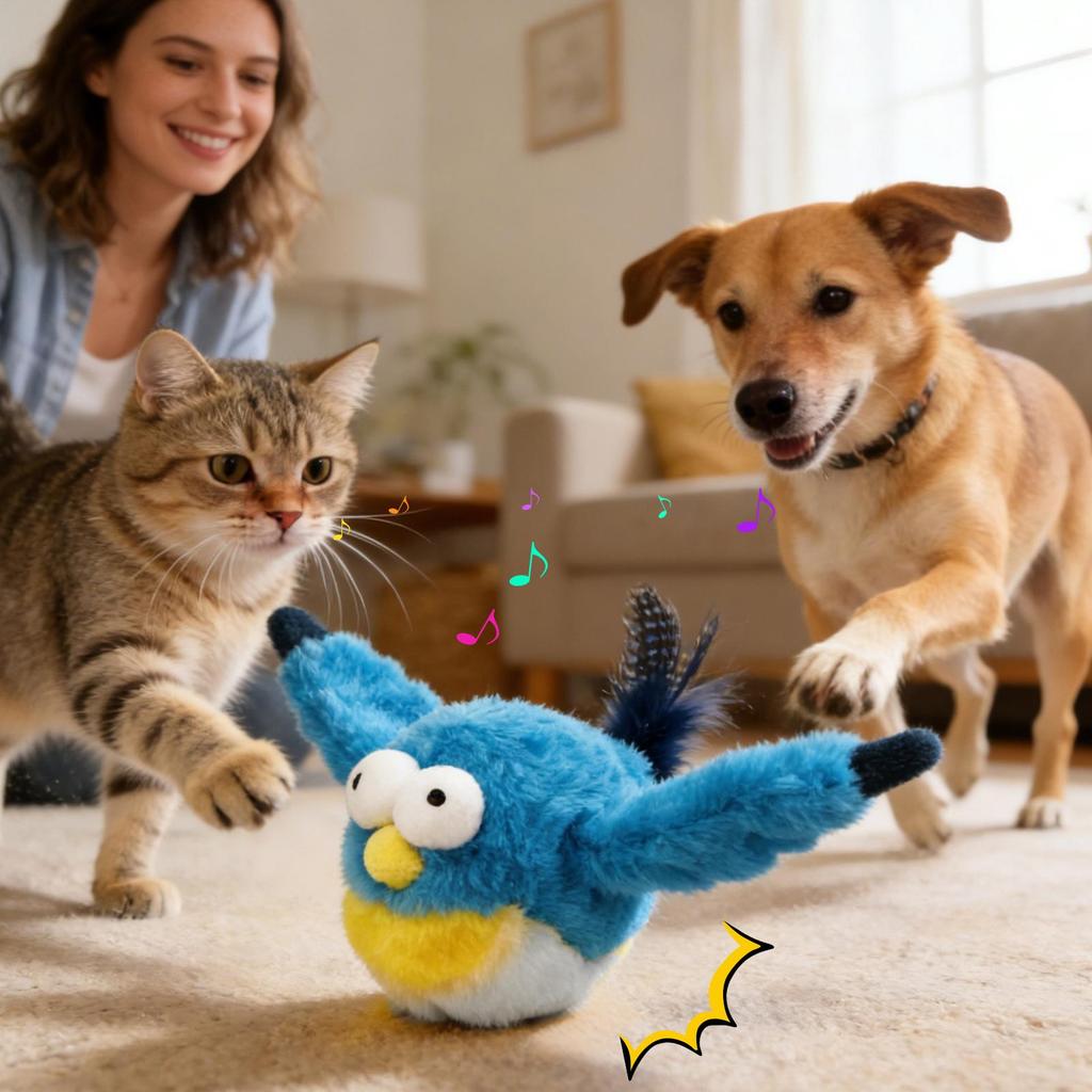 Cat Toy Chirping Bird Electric Teaser Soft Companion Flying Chirping Cat Bird Toy For Living Room Bedroom Study Room Backyard
