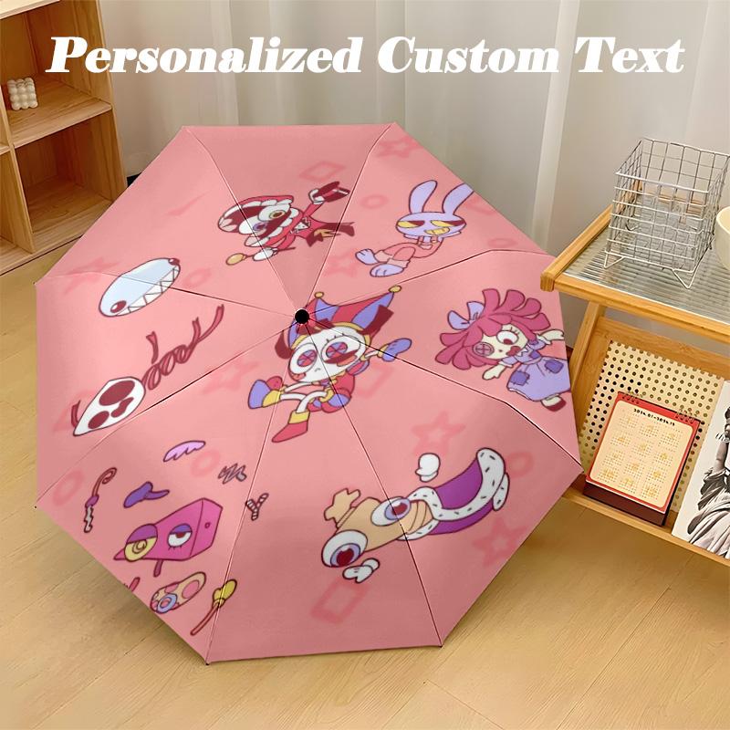 8‑Rib Automatic Umbrella, The Amazing Digital Circus Design Foldable Umbrella for Sun Rain Protection Travel