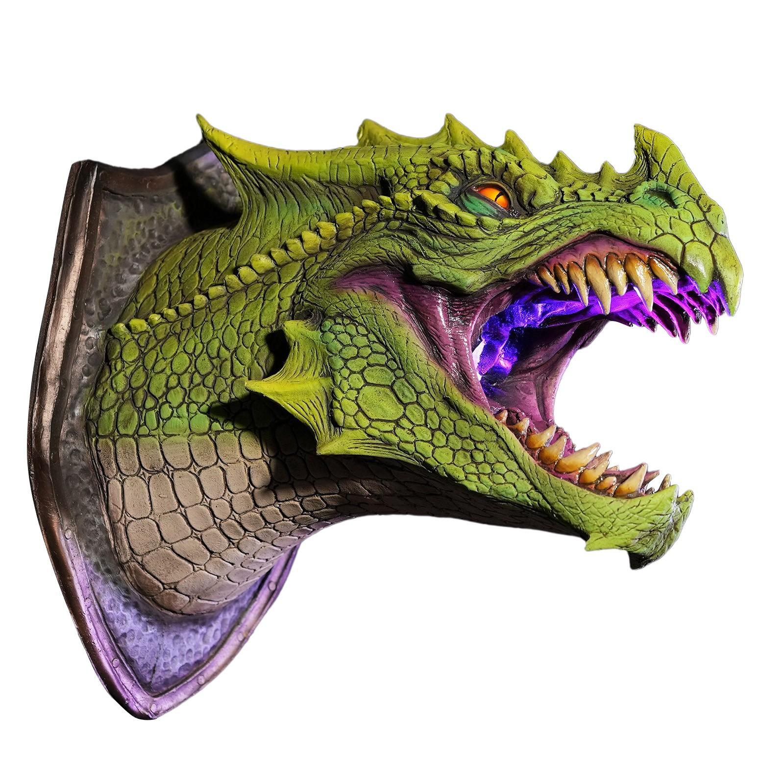 

Dragon Legends Prop 3D Wall Mounted Dinosaur Sculpture Wall Art Life-like Glow зелений
