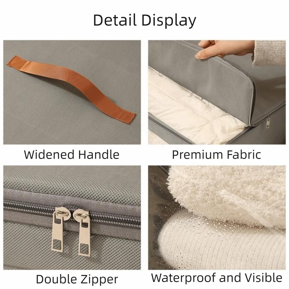 Non-woven Fabric Square Storage Box Large Capacity Zippered Clear View Clothes Storage Box with Handle Folding Clothes Organizer