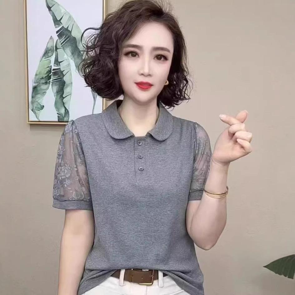 

Женская футболка поло с коротким рукавом, летняя, повседневная, свободного кроя, большого размера, с лацканами, однотонный топ, универсальная M серый