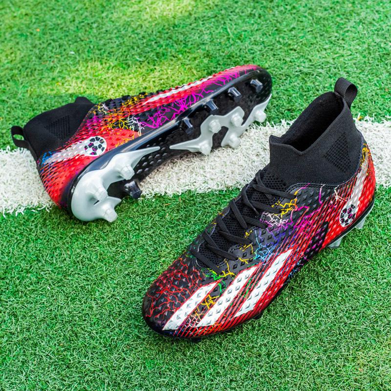 High-top Football Shoes Men's Children's Broken Nails and Long Nails Artificial Grass Student Training Leather Feet Youth Ball Sneakers