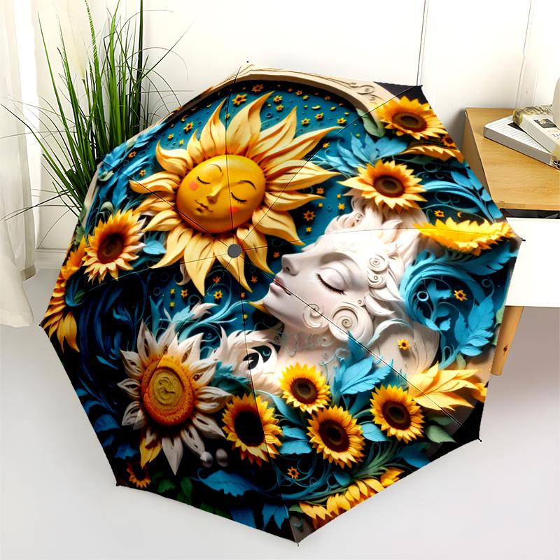 1 st Automatiskt Fällbart Paraply - Tecknat Mönster, Bärbar & Vikbar Design med 8 Ribbor, Jul- Födelsedagspresenter