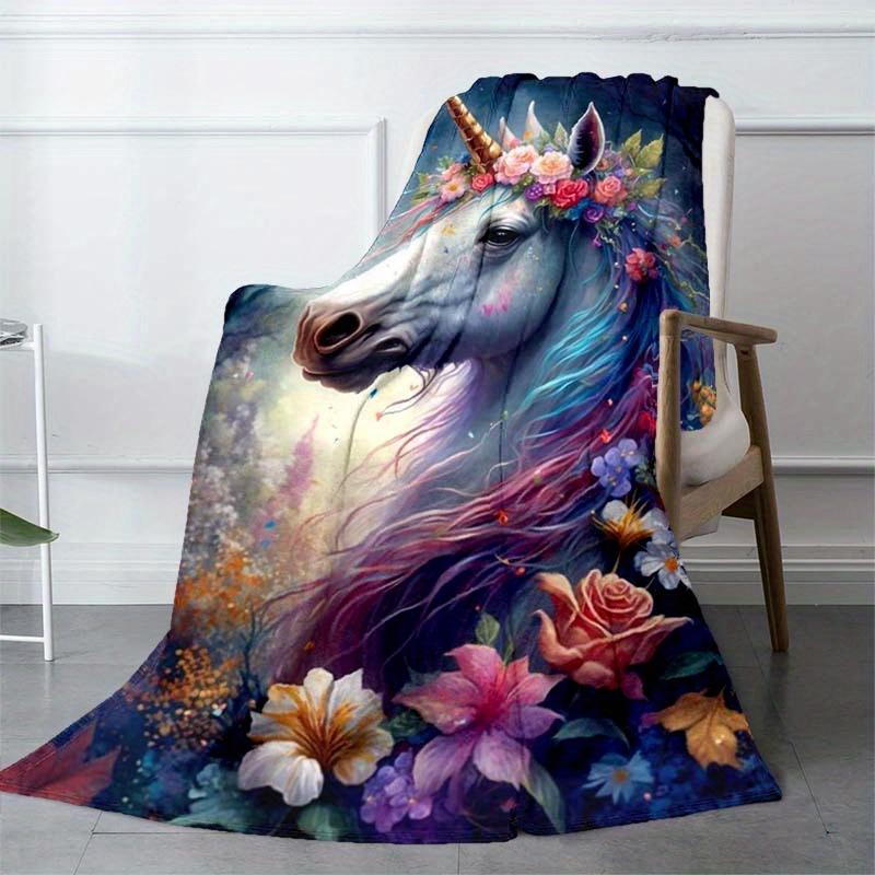 Flowers And Unicorns Blanket Aesthetic Soft Warm Throw Blanket Nap Blanket For Couch Sofa Office Bed Camping Travel Multipurpose Gift Blanket For All
