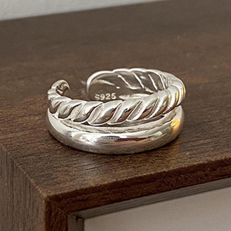 PANJBJ  925 Sterling Silver Double Layer Ring for Women Girl Gift Geometry Hollowing Out Minimalism Fashion Jewelry Wholesale