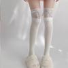 Girls Lolita Velvet Stockings White Knee Length Stockings Lace Splicing High Tube Sock Ribbon Bowknot Long Socks Women Footwear