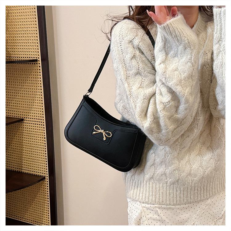Women's Faux Leather Bowknot Shoulder Bag, Zipper Closure Simple Commuter Crossbody Purse, Ins Style Fashion Handbag